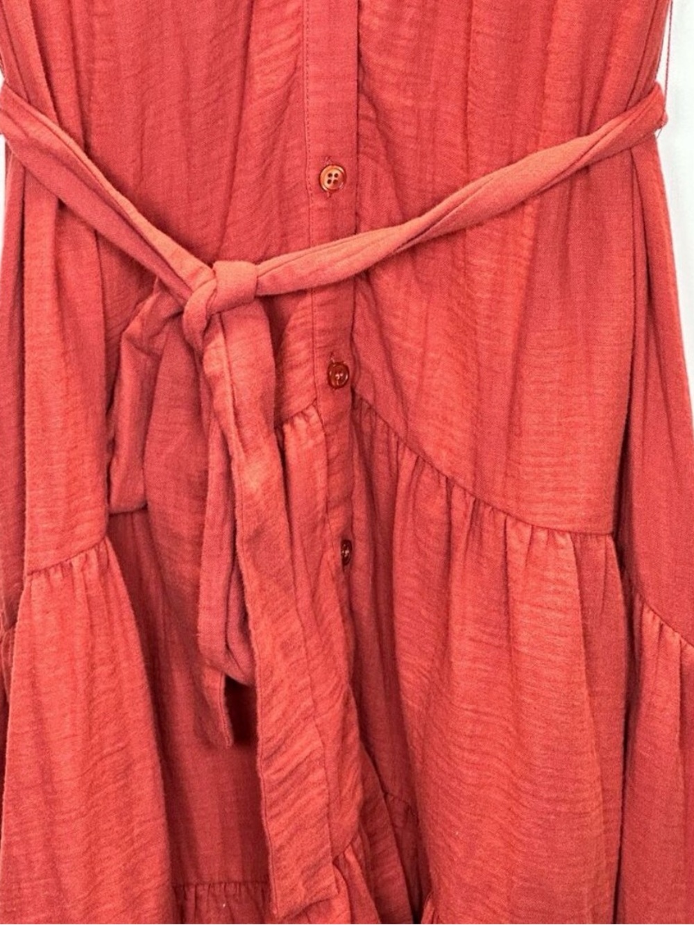 Drew Amber Cotton Midi Dress Medium Button Front Tie Waist Tiered Boho Summer - Picture 4 of 7